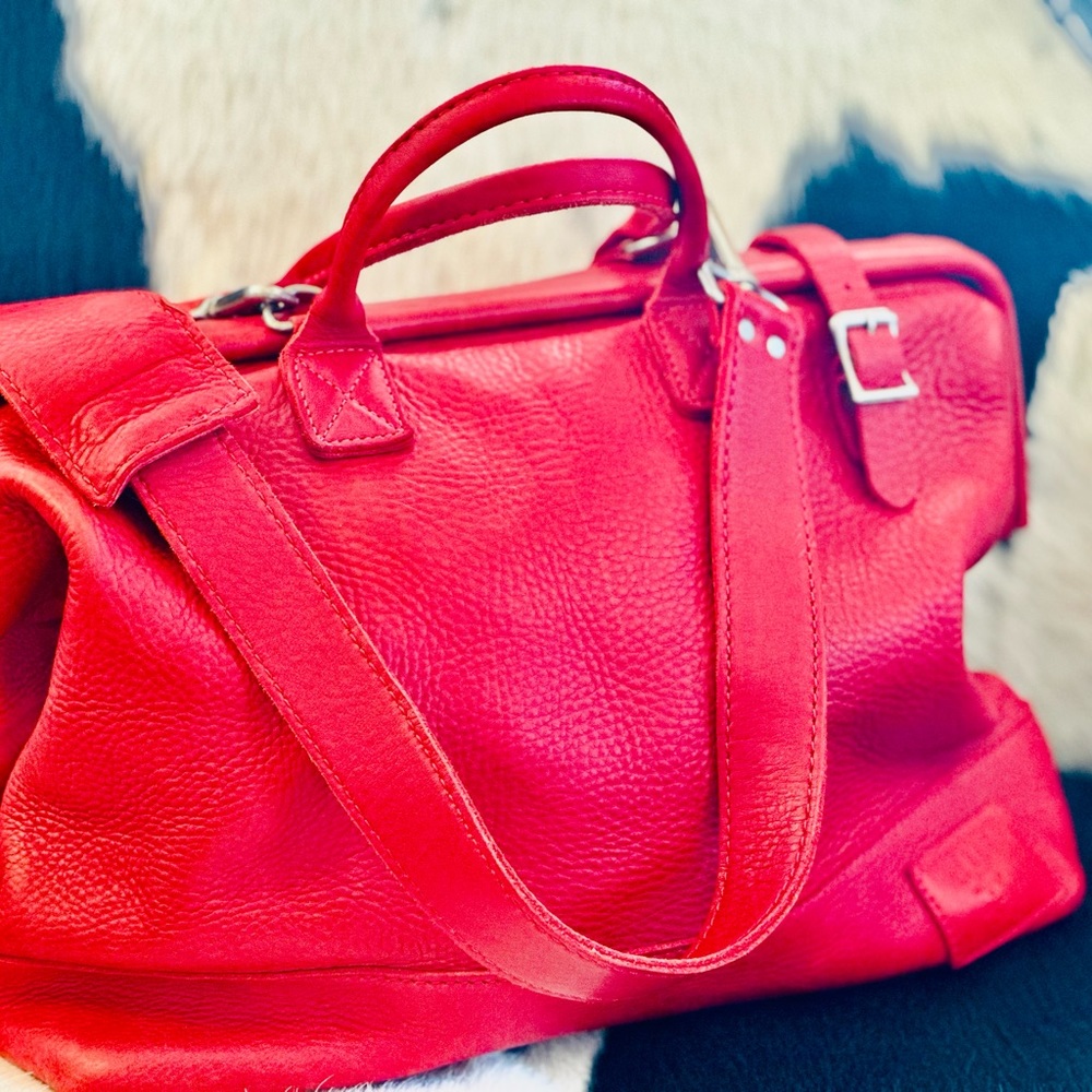 Auth Will Leather Goods Red Leather Weekender Excellent Condition 15”x 12” x6”